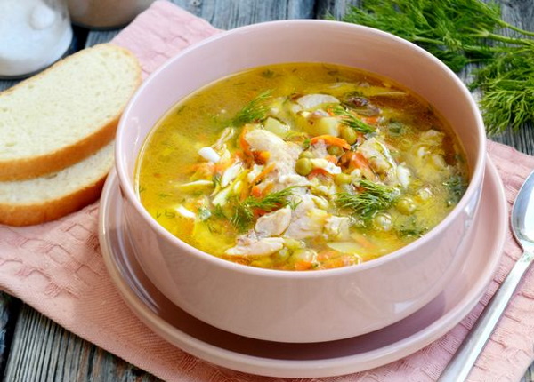 Куриный суп с зеленым горошком и яйцом. Рецепт с фото